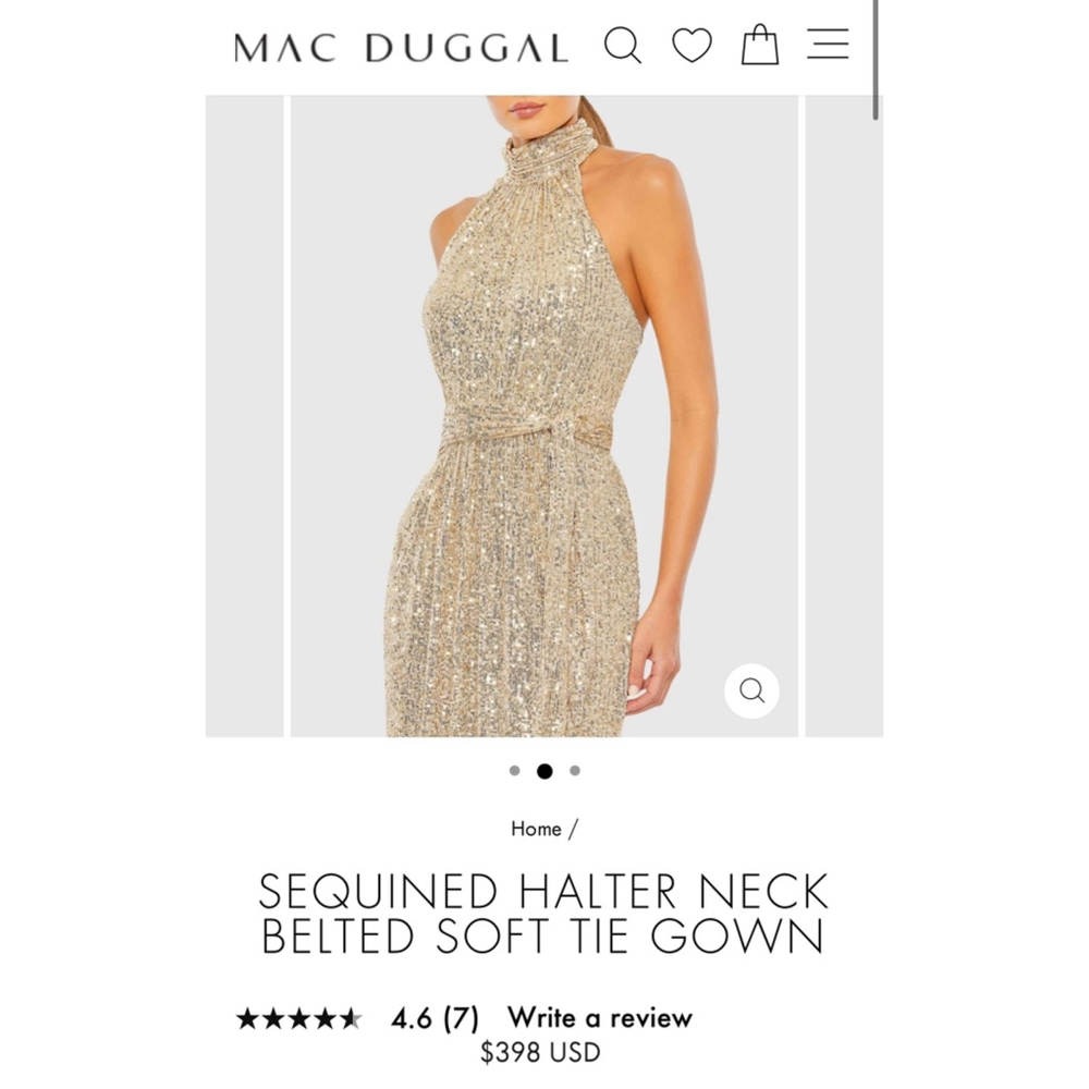 Women's Mac Duggal Gold Sequin Halter Gown Size 8 - Picture 2 of 7